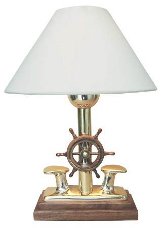 Lampe marine Bitte d'amarrage avec barre à roue - électrique 230V en laiton-bois - Luminaires & lamp